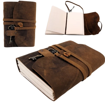 Notes Skórzany Retro z Kluczykiem i Paskiem 200 stron 18 x 13 cm - AH02 (NMT-322169)