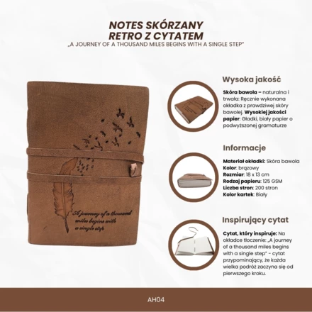 Notes skórzany Retro z Inskrypcją 200 stron - AH04 (NMT-322183)