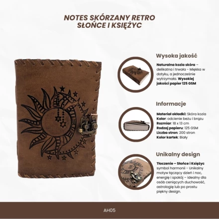 Notes Skórzany Retro 200 stron Słońce i Księżyc 200 stron - AH05 (NMT-322190)