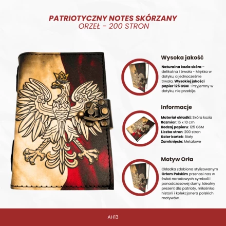 Notes Skórzany Pamiętnik Polski Orzeł Patriotyczny - 200 stron - AH13 (NMT-322701)