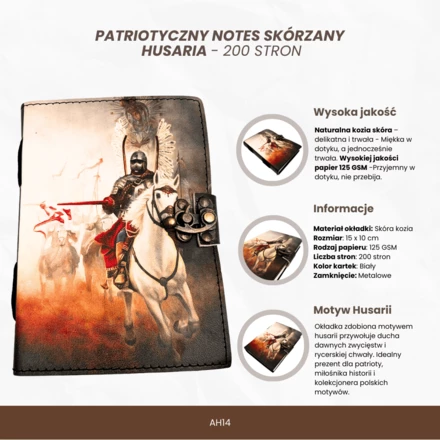 Notes Skórzany Pamiętnik Husaria Patriotyczny - 200 stron - AH14 (NMT-322718)