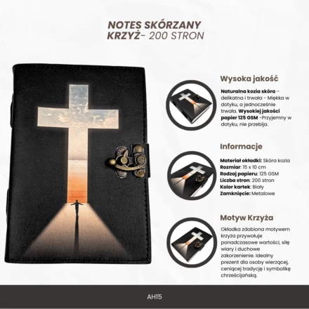 Notes Skórzany Krzyż Religijny - 200 stron - AH15 (NMT-322725)