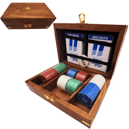 Elegancki Zestaw do Pokera w Pudełku Drewnianym – 100 żetonów - DNU-102 (NMT-323500)