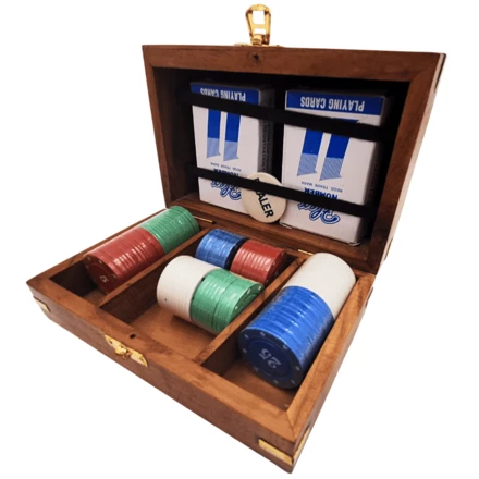 Elegancki Zestaw do Pokera w Pudełku Drewnianym – 100 żetonów - DNU-102 (NMT-323500)