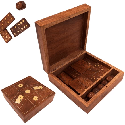 Zestaw Gier - Domino i Kości do Gry w Drewnianym Pudełku - DO-002 (NMT-323548)