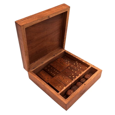 Zestaw Gier - Domino i Kości do Gry w Drewnianym Pudełku - DO-002 (NMT-323548)