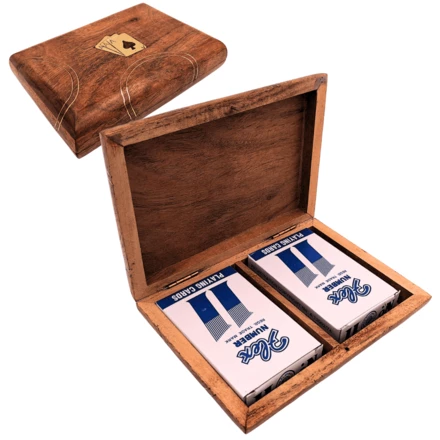 Zestaw 2 Talii Kart w Drewnianym Pudełku – Elegancki Prezent – Vintage – DNU-2791 (NMT-323579)