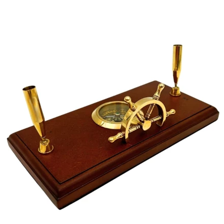 Marynistyczny Zestaw Biurkowy – Koło Sterowe, Kompas, Uchwyty na Długopisy – TT019 (NMT-323449)