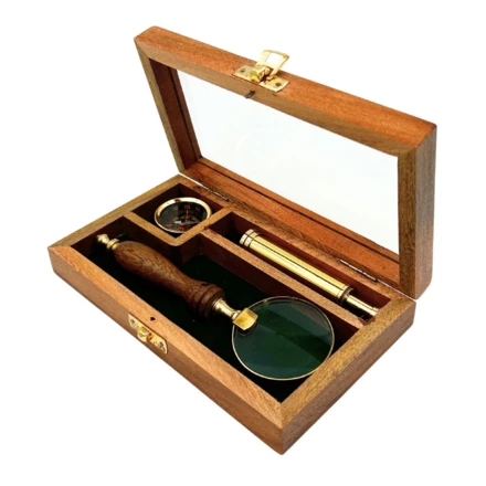 Zestaw Podróżnika – Luneta + Kompas + Lupa w Drewnianym Pudełku – NC2677AZ (NMT-323456)