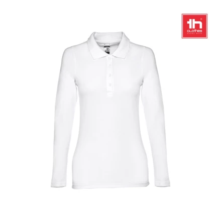 THC BERN WOMEN WH. Damska koszulka polo z długim rękawem z bawełny zgrzebnej (NPS-30144-106-XL)
