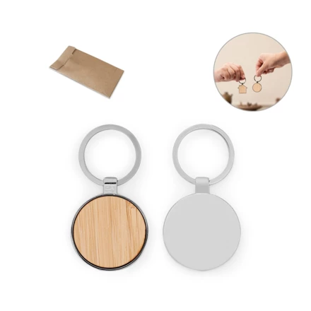 GASTON ROUND. Okrągły żelazny brelok z cynku i bambusa (NPS-95119-160)