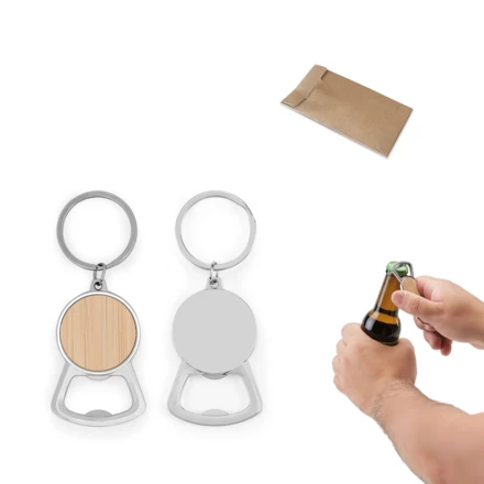 MEEKO. Żelazny brelok o okrągłym kształcie, wykonany z cynku i bambusa (NPS-95120-160)