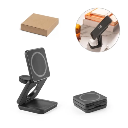 BROGLIE. Superszybka bezprzewodowa ładowarka magnetyczna 4 w 1 o mocy 15 W wykonana w ABS pochodzącego z recyklingu (100% rABS) (NPS-97169-103)