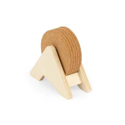 PLYCORK. Stojak ze sklejki z 6 korkowymi podstawkami (NPS-94368-160)