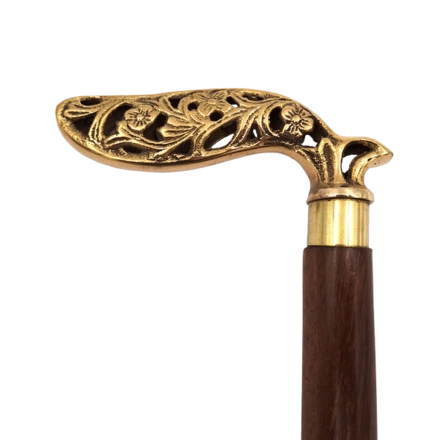 Składana Drewniana Laska z bogato zdobioną rączką - DNU-014A (NMT-321650)