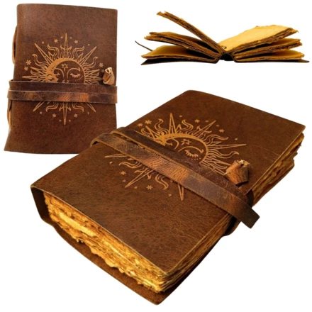Notes Skórzany Vintage 200 stron - Słońce i Księżyc - Skóra bawola – H038 (NMT-323753)