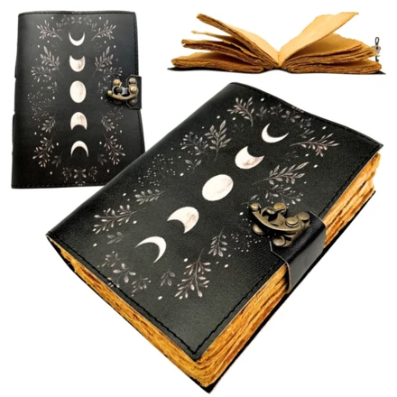Notes Skórzany Retro z Fazami Księżyca – skóra kozia, 200 stron, papier 150 GSM – H080 (NMT-323784)
