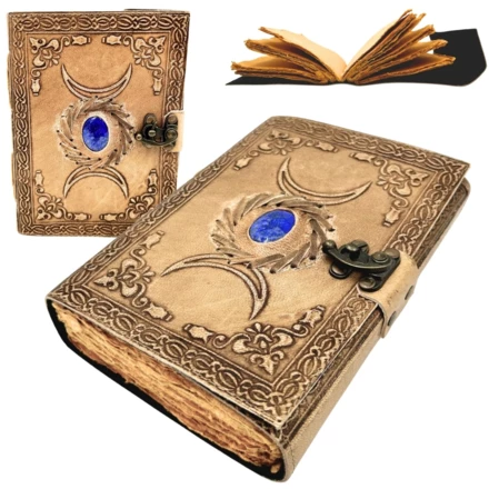 Skórzany Notatnik Retro z Kamieniem i Fazami Księżyca – 200 stron 150 GSM – H076 (NMT-323791)