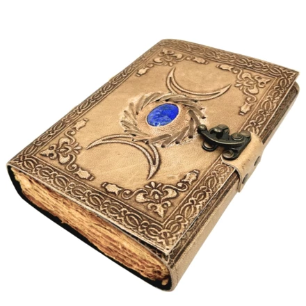 Skórzany Notatnik Retro z Kamieniem i Fazami Księżyca – 200 stron 150 GSM – H076 (NMT-323791)