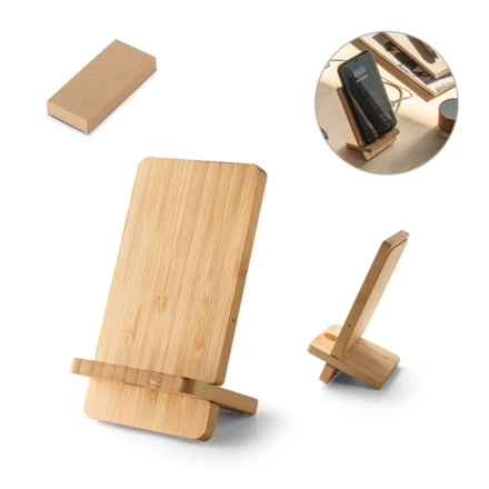 LANGE. Smartphone holder with 15W fast wireless charger in bamboo (NPS-97132-160)