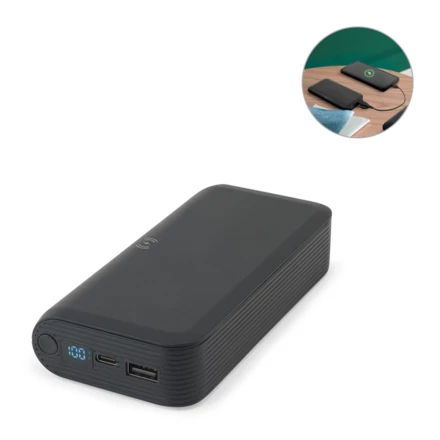 BECKER 20. Power bank 20 000 mAh z recyklingowanego ABS (100% rABS) z superszybką ładowarką bezprzewodową 15 W (NPS-97144-103)