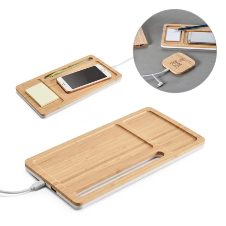 MOTT. Desktop organiser with 15W wireless charger in bamboo and ABS (NPS-97911-160)