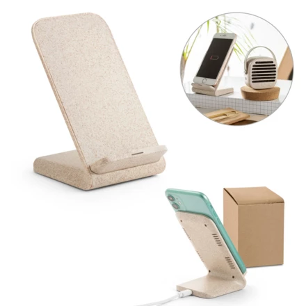 ENGLERT. Smartphone holder with 10W fast wireless charger in recycled ABS (70% rABS) and wheat straw fiber (NPS-97932-160)