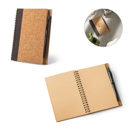 VICENTE. B6 notebook in cork and recycled polyester (100% rPET) with ballpoint pen (NPS-93285-103)