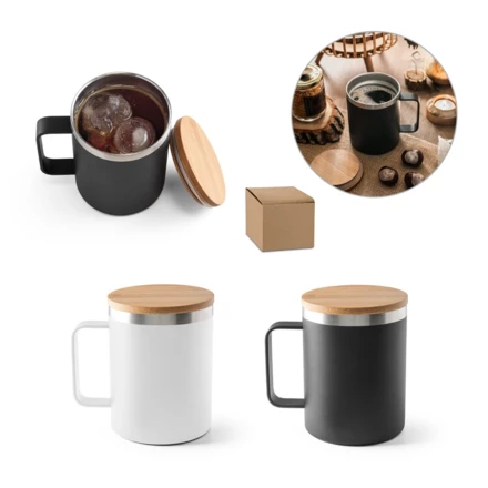 LAUDA. Mug in 90% recycled stainless steel with bamboo lid 420 mL (NPS-94276-103)