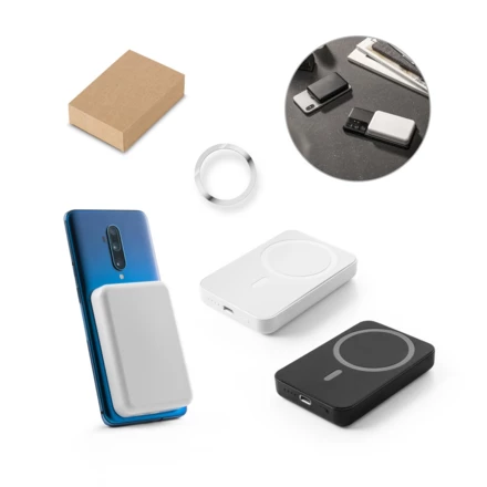 AMPERE 5. Magnetyczny power bank 5 000 mAh z superszybką ładowarką bezprzewodową 15 W wykonany w ABS pochodzącego z recyklingu (100% rABS) (NPS-97166-106)