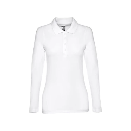 THC BERN WOMEN WH. Women's long-sleeved polo shirt in cotton piqué and viscose with removable label (NPS-30144-106-L)