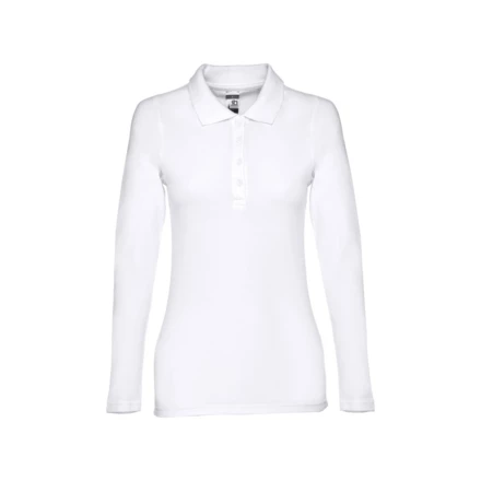 THC BERN WOMEN WH. Women's long-sleeved polo shirt in cotton piqué and viscose with removable label (NPS-30144-106-S)
