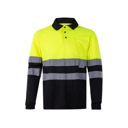 VL VULCAN LARGE. Dwukolorowa koszulka polo w ptasie oczy (160 g/m²) z długim rękawem, poliester (100%) (NPS-36069-203-4XL)