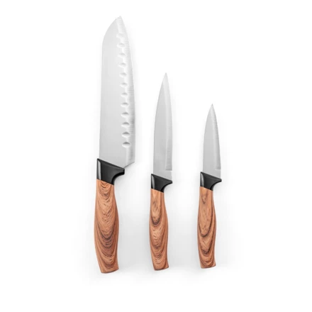 BAHARAT. Zestaw 3 noży kuchennych z ostrzami ze stali nierdzewnej i ergonomicznymi uchwytami (NPS-94395-160)