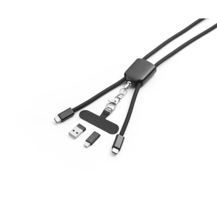 ZEWAIL. Smycz z dołączonym uchwytem na smartfona, kablem USB-C i różnymi adapterami z recyklingowanego ABS i recyklingowanego TPE (NPS-97194-103)