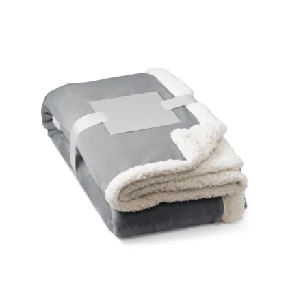HEIDEN. Reversible fleece blanket (190 g/m²) with satin ribbon and personalised card (NPS-99078-113)
