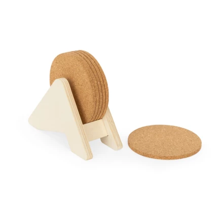 PLYCORK. Stojak ze sklejki z 6 korkowymi podstawkami (NPS-94368-160)