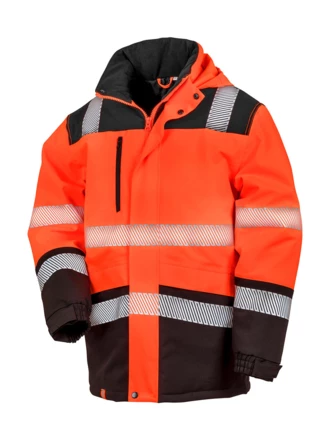 fluorescent orange, black