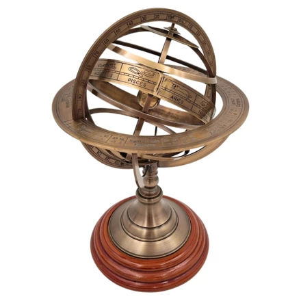 Astrolabium Sferyczne Mosiężne na Drewnianej Podstawie Duże 28 cm - NC1913 (NMT-324699)