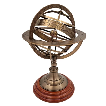 Astrolabium Sferyczne Mosiężne na Drewnianej Podstawie Duże 28 cm - NC1913 (NMT-324699)