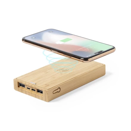 Bambusowy bezprzewodowy power bank 10000 mAh, ładowarka bezprzewodowa 5W, ładowarka słoneczna (NAX-V8335-16)