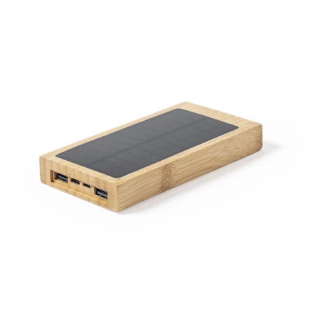 Bambusowy bezprzewodowy power bank 10000 mAh, ładowarka bezprzewodowa 5W, ładowarka słoneczna (NAX-V8335-16)