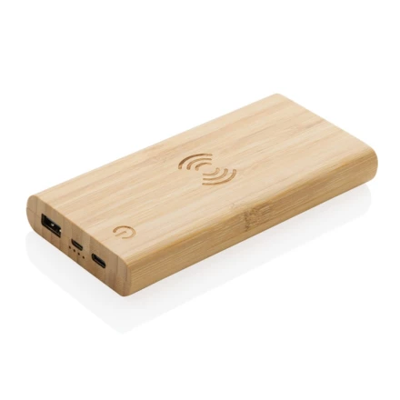 Bambusowy, bezprzewodowy power bank 8000 mAh, ładowarka bezprzewodowa 5W (NAX-P322.359)