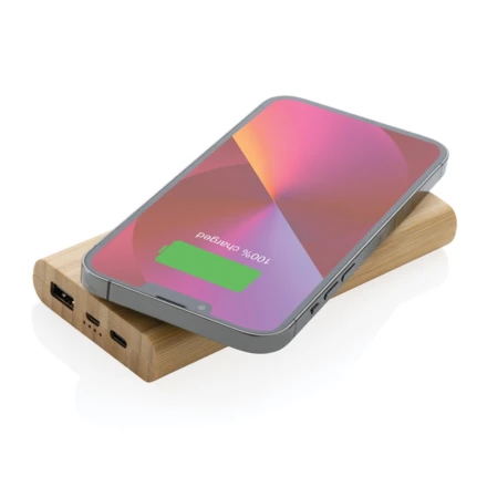 Bambusowy, bezprzewodowy power bank 8000 mAh, ładowarka bezprzewodowa 5W (NAX-P322.359)