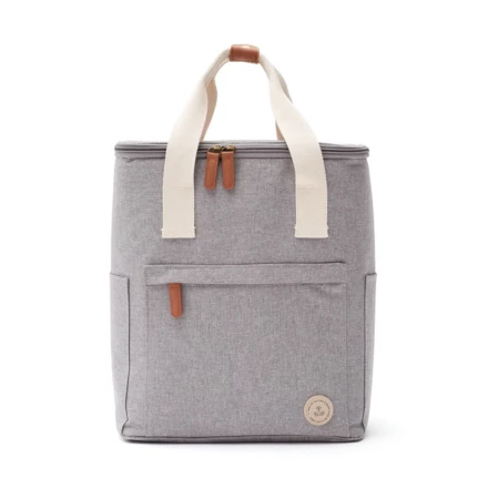 Cooler backpack that fits perfectly for both the smaller and larger get away. The cooler backpack has smaller pockets on both sides and one bigger pocket on the front. The main material is a recycled material made out of recycled PET bottles. It keep