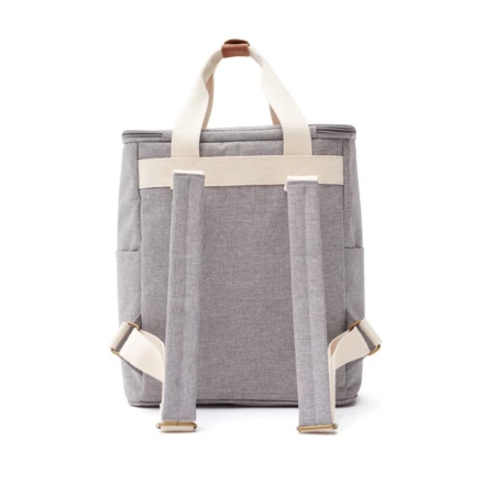 Cooler backpack that fits perfectly for both the smaller and larger get away. The cooler backpack has smaller pockets on both sides and one bigger pocket on the front. The main material is a recycled material made out of recycled PET bottles. It keep