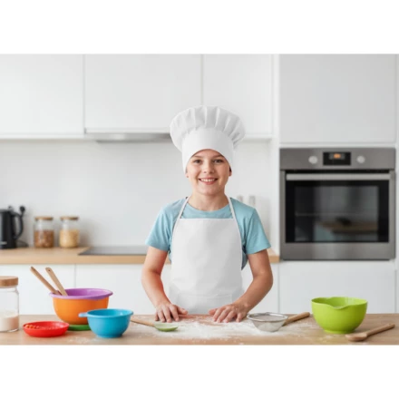 Zestaw małego kucharza, fartuch kuchenny i czapka kucharska, rozmiar dziecięcy | Nedina (NAX-VA063-02)