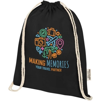 Oregon ściągana sznurkiem torba na zakupy z bawełny z recyklingu z certyfikatem GRS 140 g/m² (NPC-12073590)